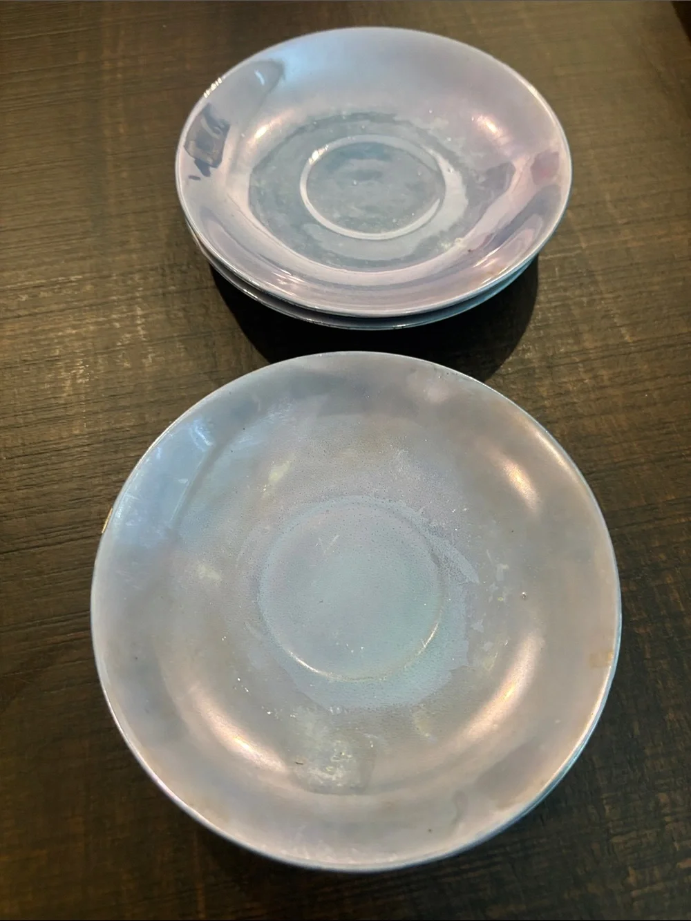 Mid-Century Japanese Style Iridescent Blue Ceramic Tea Saucers, Set of 6